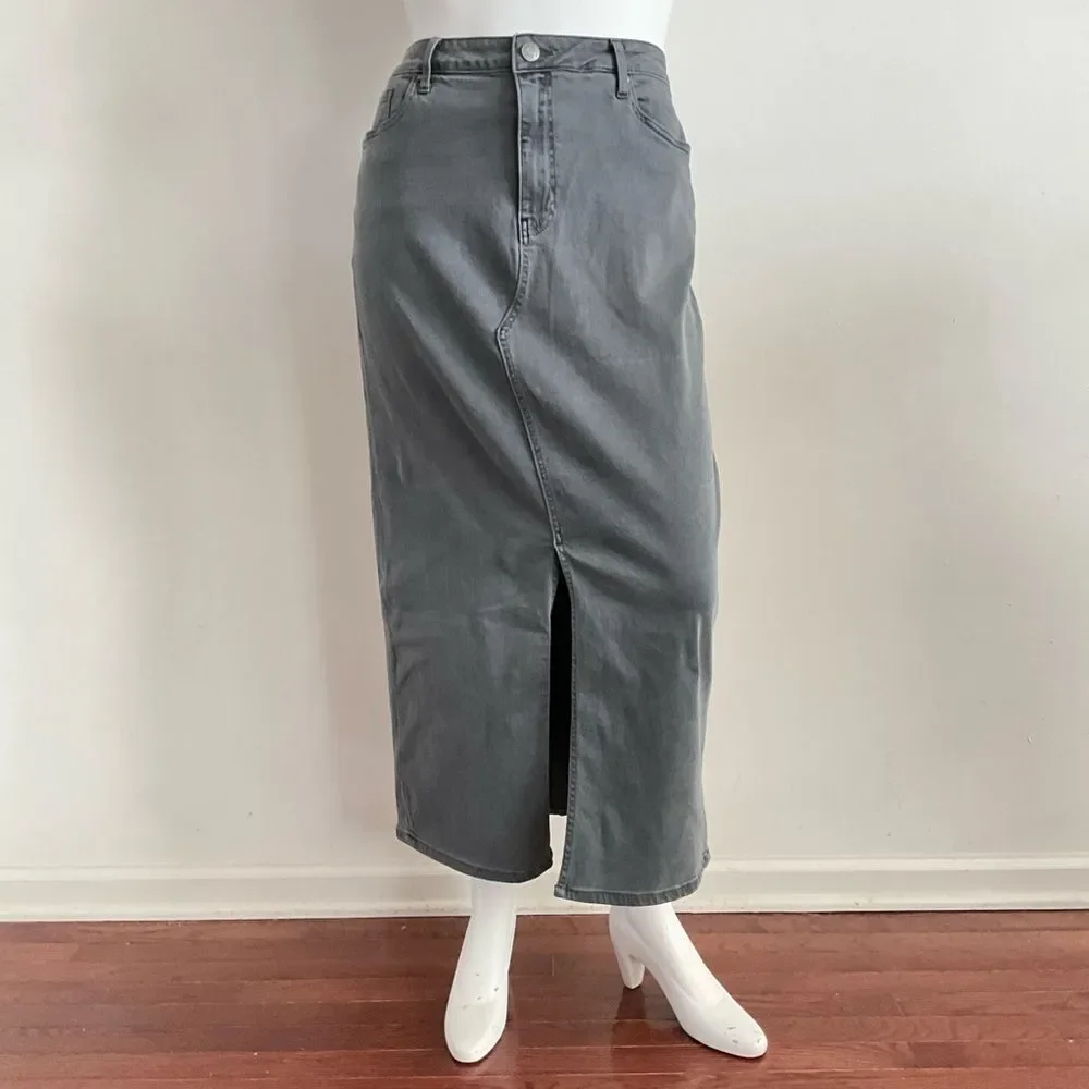 Kut From The Kloth Kendra Denim Midi skirt Front Slit Gray 6 - Picture 7 of 9
